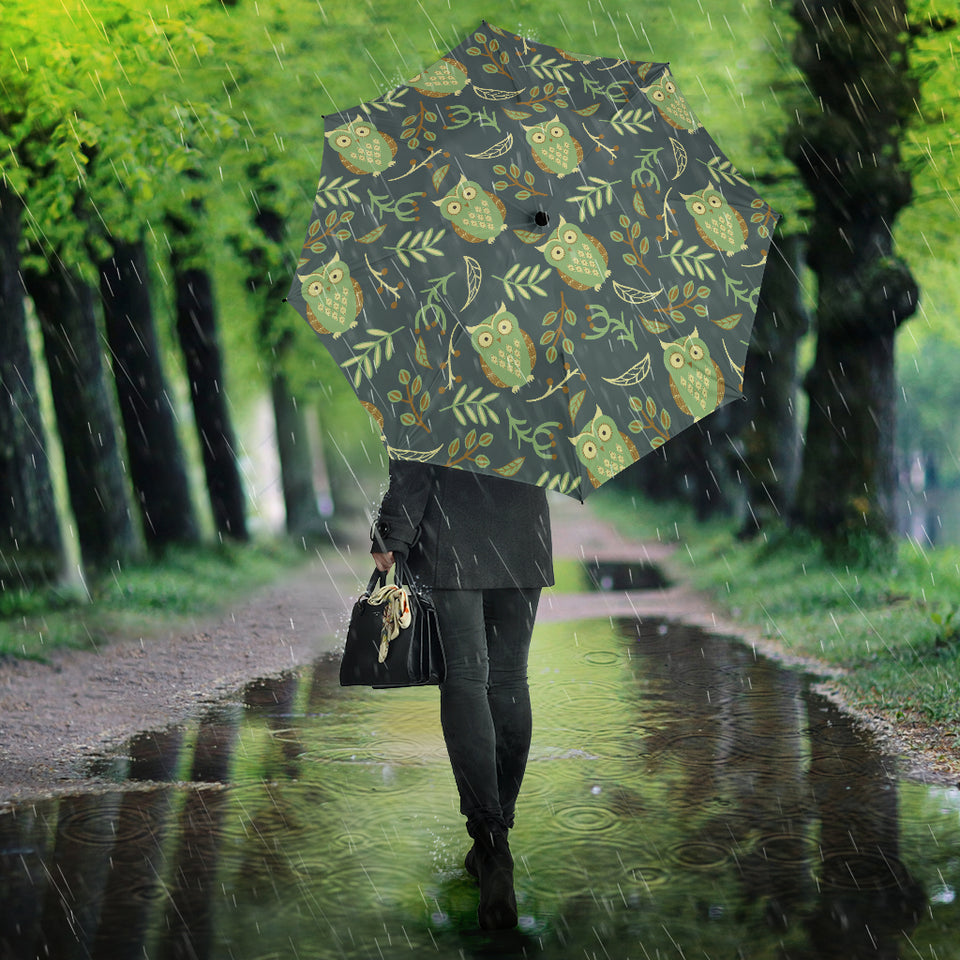 Cute Owls Leaves Pattern Umbrella