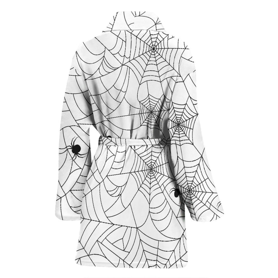 Spider Web Cobweb Pattern White Background Women'S Bathrobe