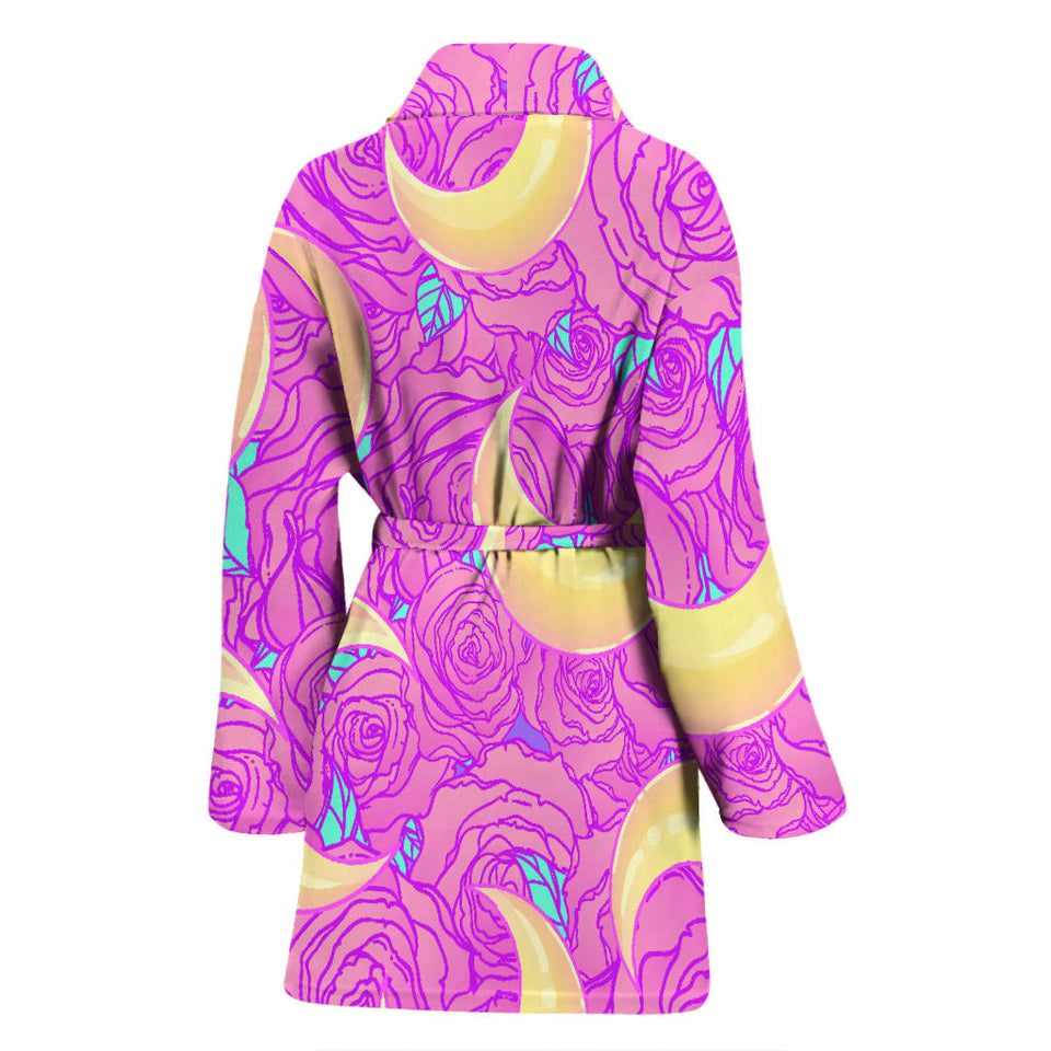 Moon Pink Rose Background Women'S Bathrobe