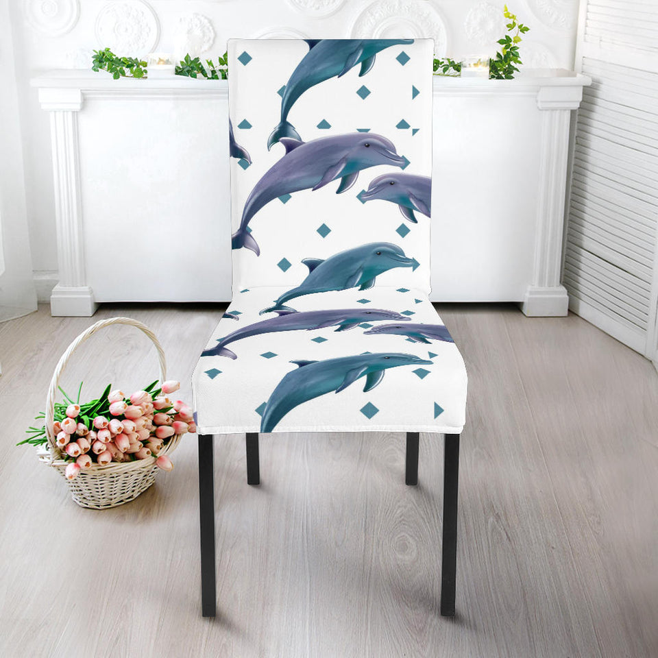 Dolphins Pattern Dotted Background Dining Chair Slipcover
