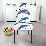 Dolphins Pattern Dotted Background Dining Chair Slipcover