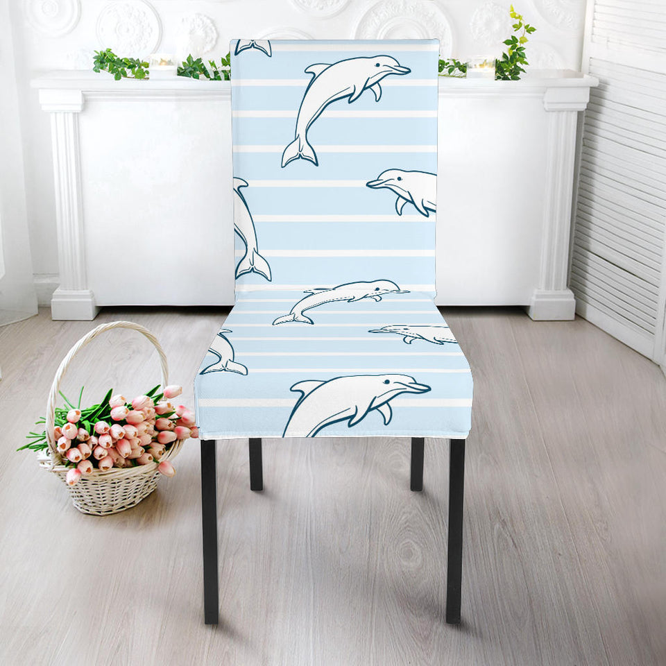Dolphin Blue Striped Background Dining Chair Slipcover