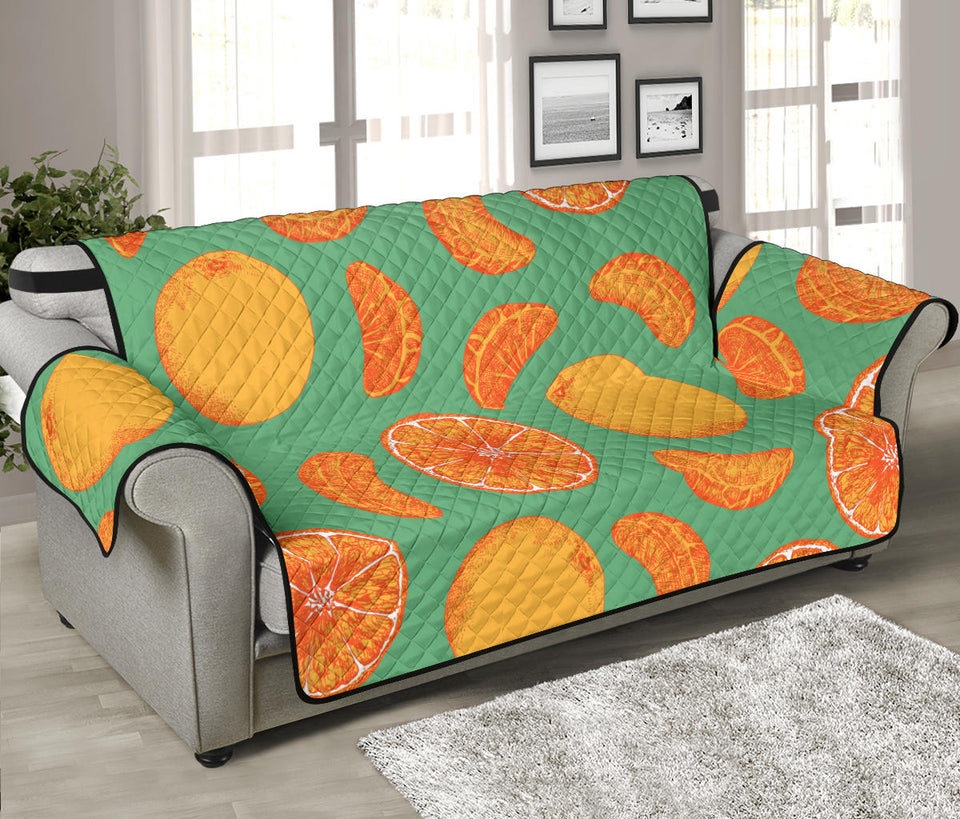 orange fruit pattern green background Sofa Cover Protector