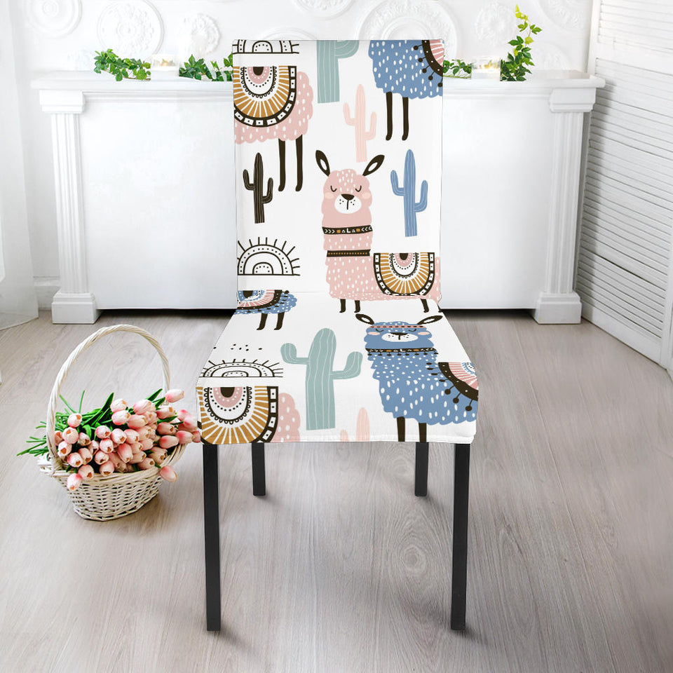 Lama Alpaca Cactus Hand Drawn Pattern Dining Chair Slipcover