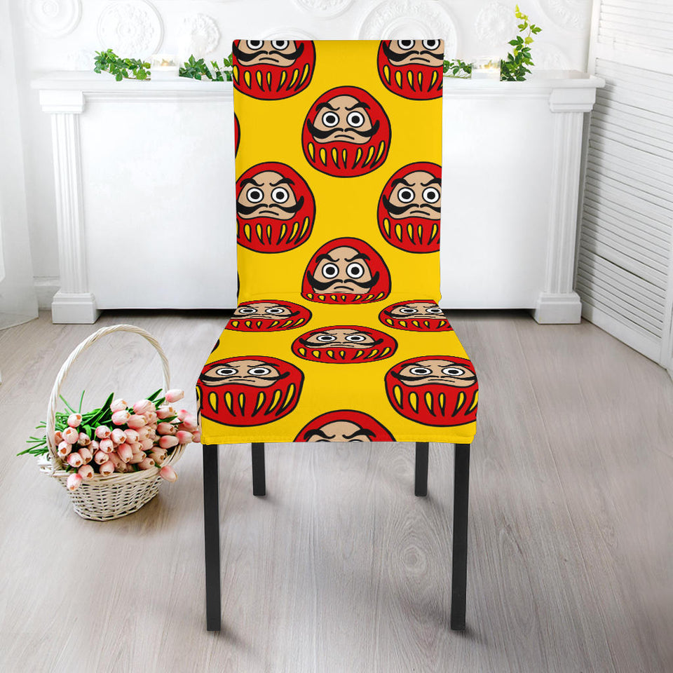 Daruma Japanese Wooden Doll Yellow Background Dining Chair Slipcover