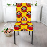 Daruma Japanese Wooden Doll Yellow Background Dining Chair Slipcover