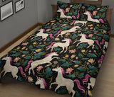 Unicorns forest background Quilt Bed Set