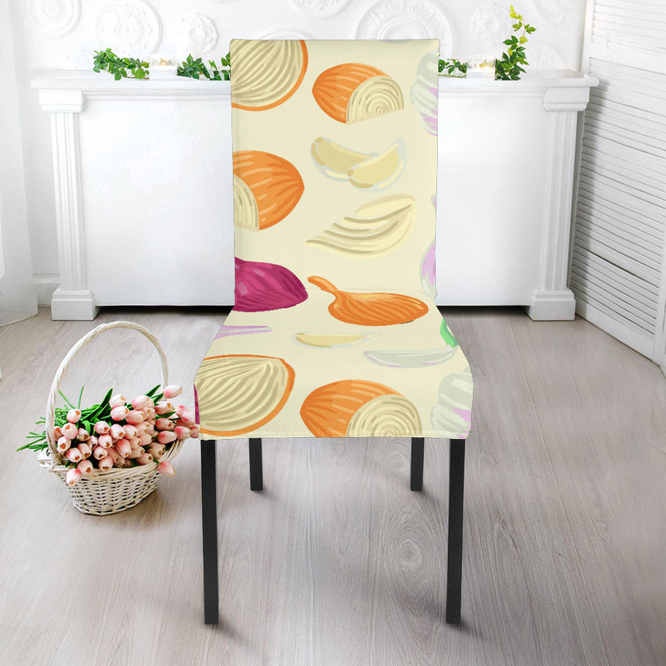 Onion Garlic White Red Pattern Dining Chair Slipcover
