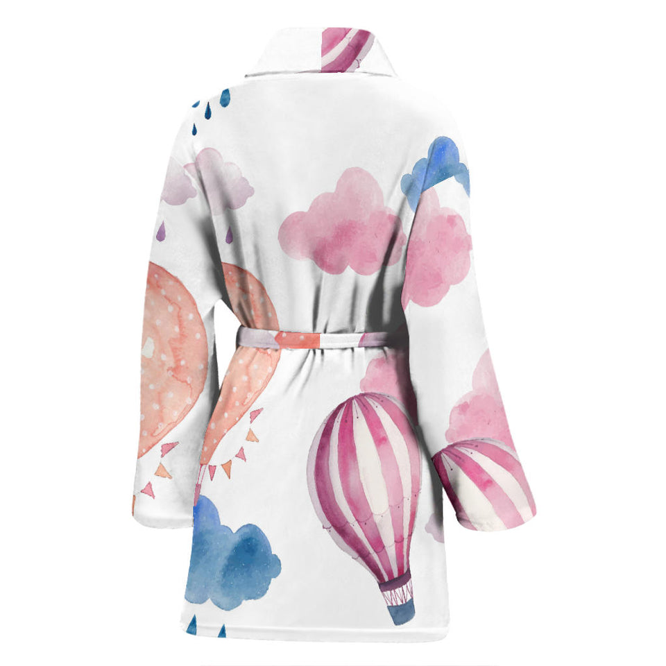 Watercolor Air Balloon Cloud Pattern Women'S Bathrobe