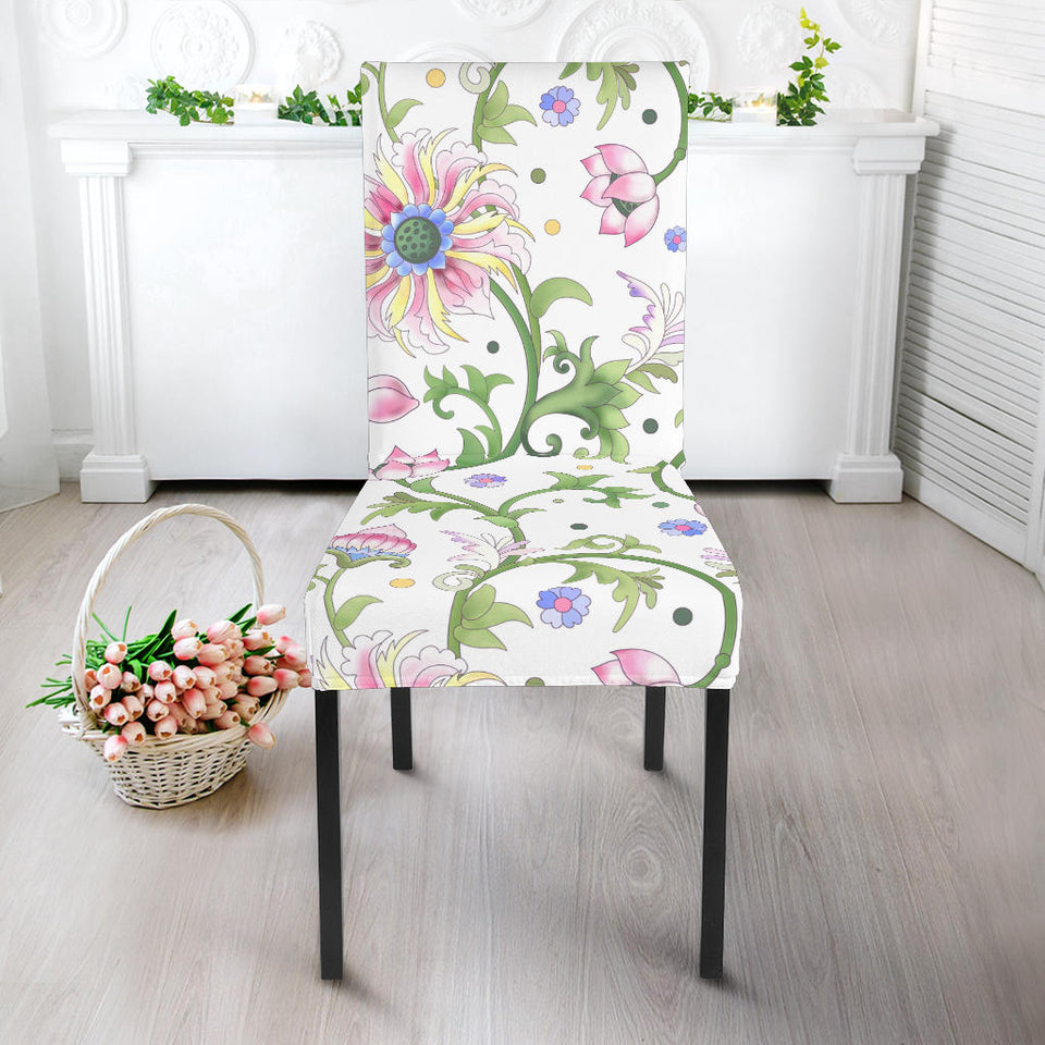 Beautiful Pink Lotus Waterlily Leaves Pattern Dining Chair Slipcover