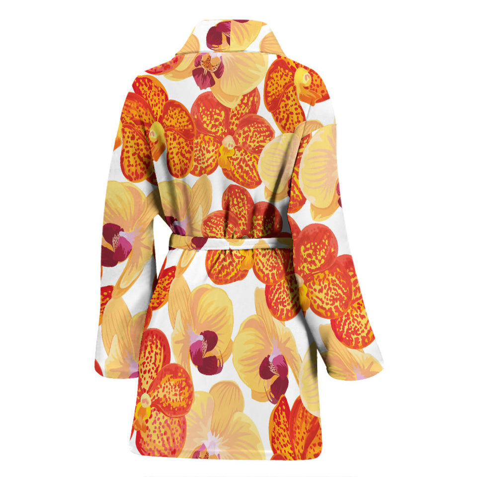 Orange Yellow Orchid Flower Pattern Background Women'S Bathrobe