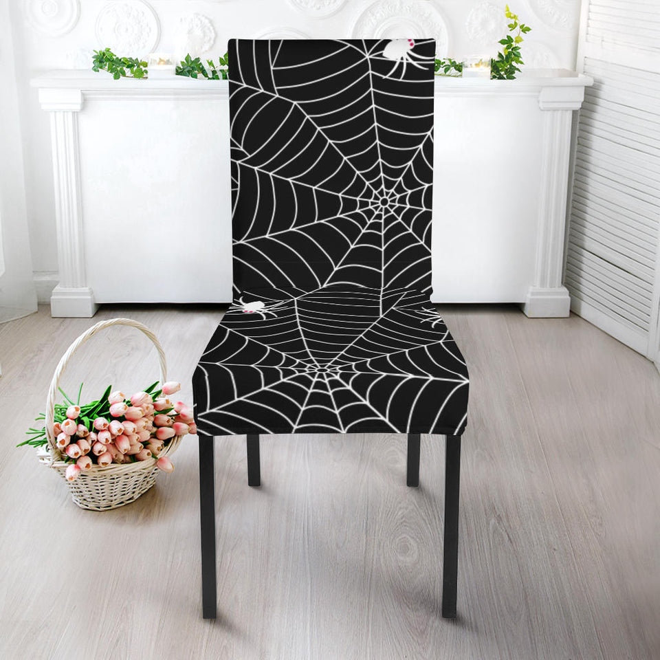 Spider Web Design Pattern Black Background White Cobweb Dining Chair Slipcover