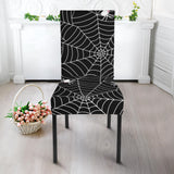 Spider Web Design Pattern Black Background White Cobweb Dining Chair Slipcover