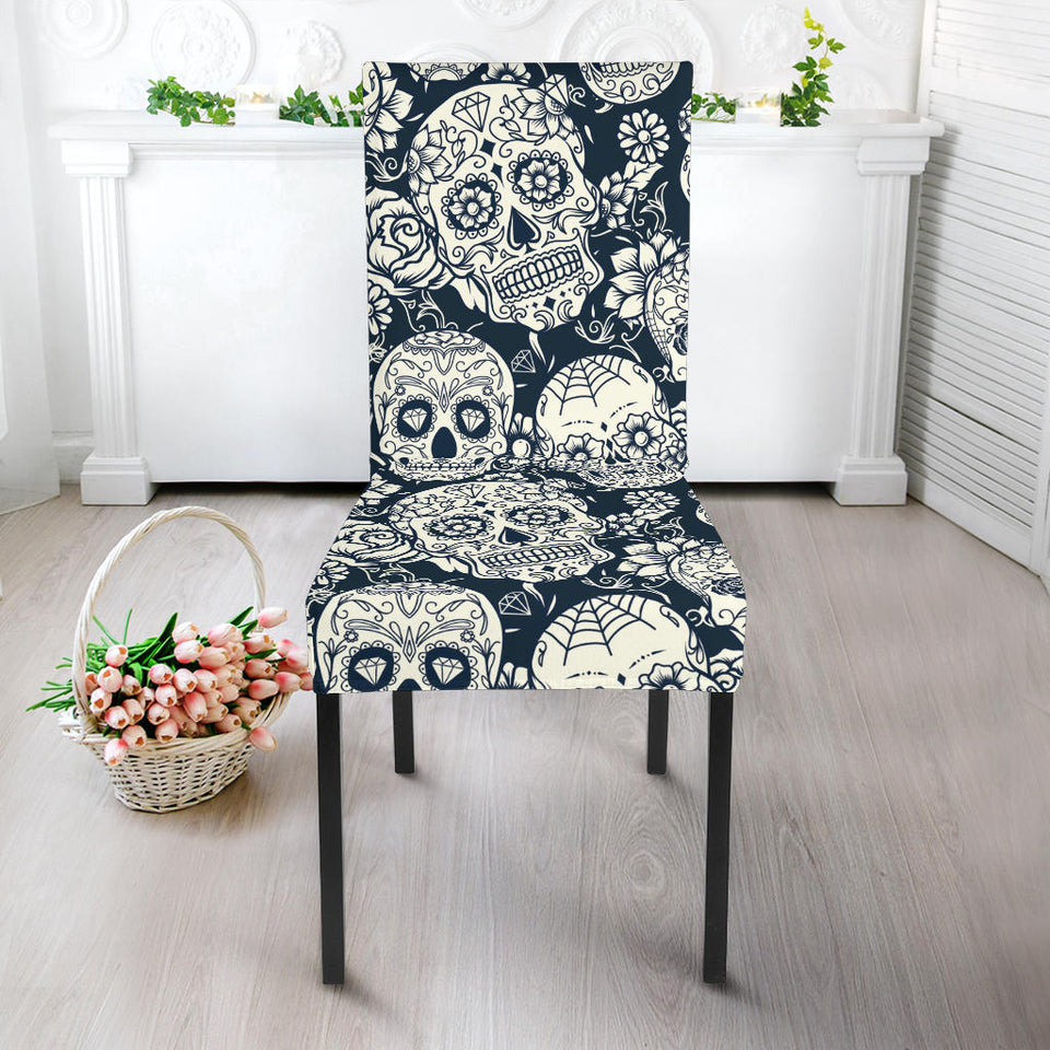 Sugar Skull Black White Pattern Dining Chair Slipcover