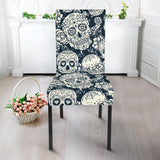 Sugar Skull Black White Pattern Dining Chair Slipcover