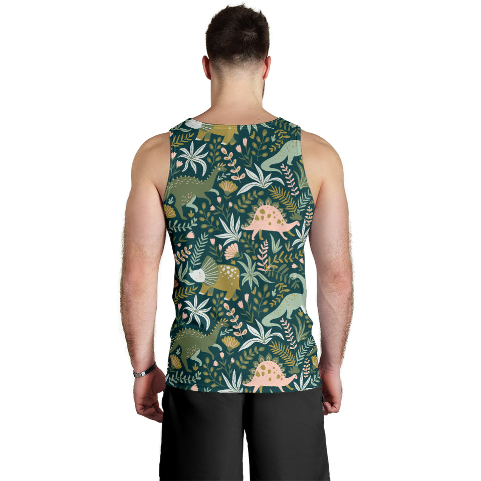 dinosaurs tropical leaves flower pattern Men Tank Top