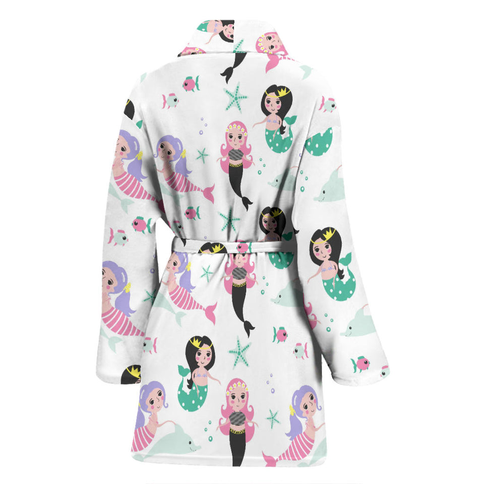 Cute Mermaid Dolphin Fish Starfish Pattern Women'S Bathrobe