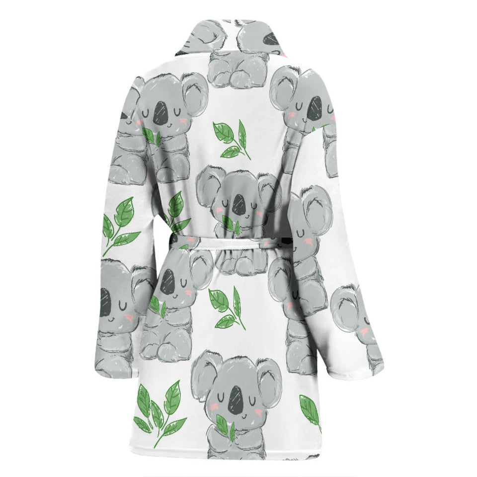 Hand Drawn Koala Leaves Pattern Women'S Bathrobe