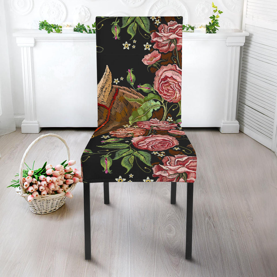 Horse Head Wild Roses Pattern Dining Chair Slipcover