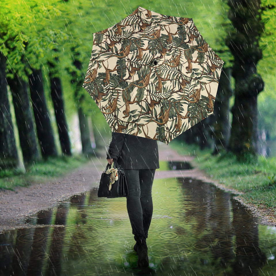 Monkey Tropical Leaves Background Umbrella