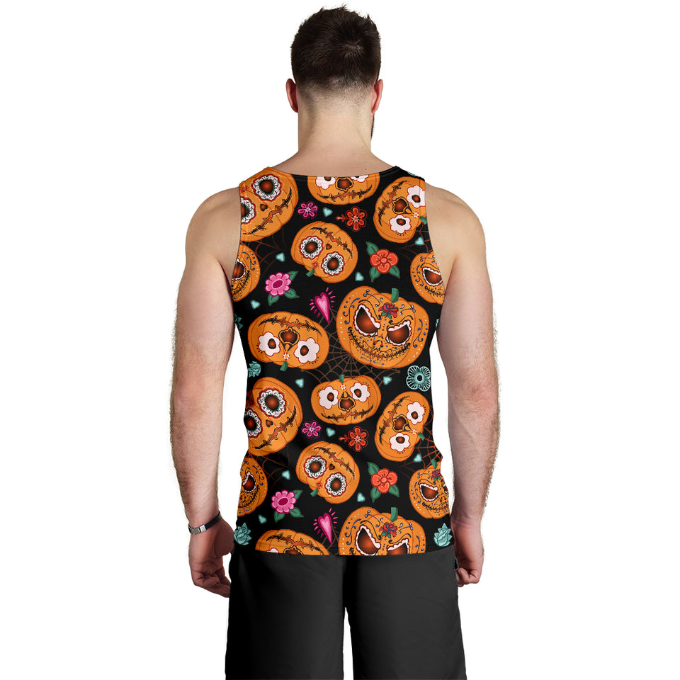 Pumpkin flowers spiderweb Halloween theme Men Tank Top