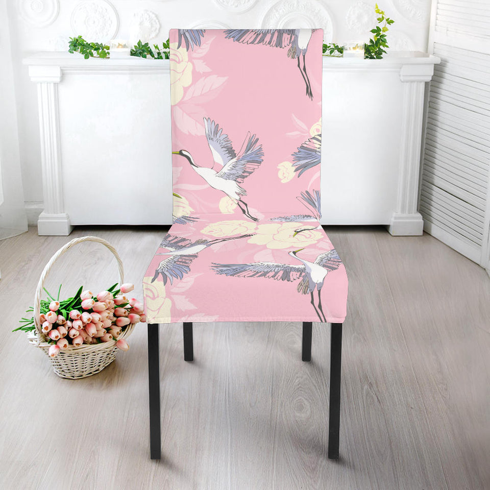 Japanese Crane Rose Pattern Dining Chair Slipcover
