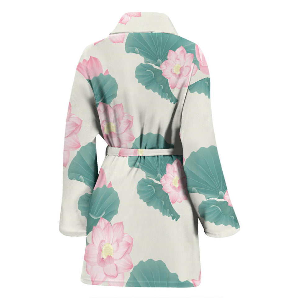 Pink Lotus Waterlily Leaves Pattern Women'S Bathrobe