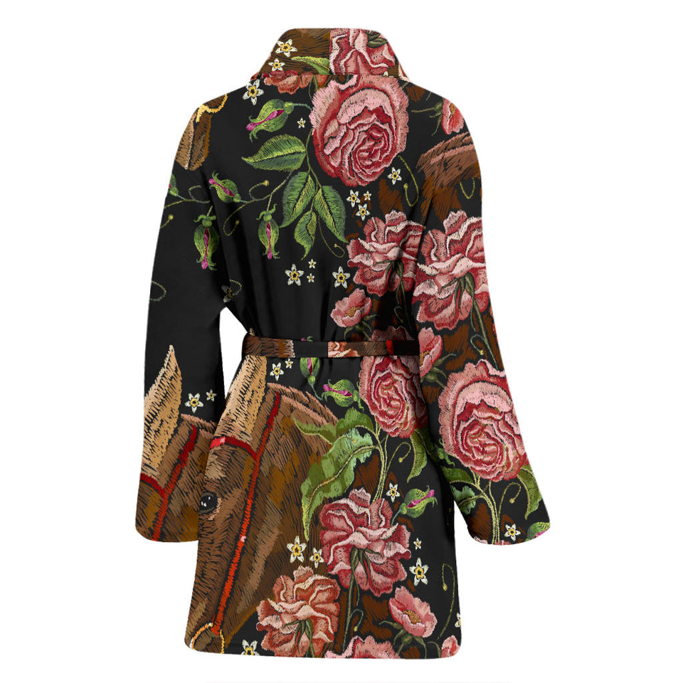 Horse Head Wild Roses Pattern Women'S Bathrobe