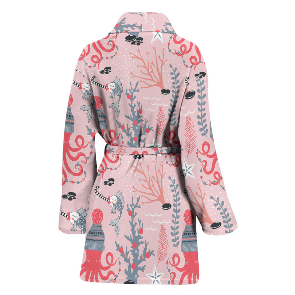 Octopus Winter Hat Garland Fish Candy Seaweed Coral Starfish Women'S Bathrobe