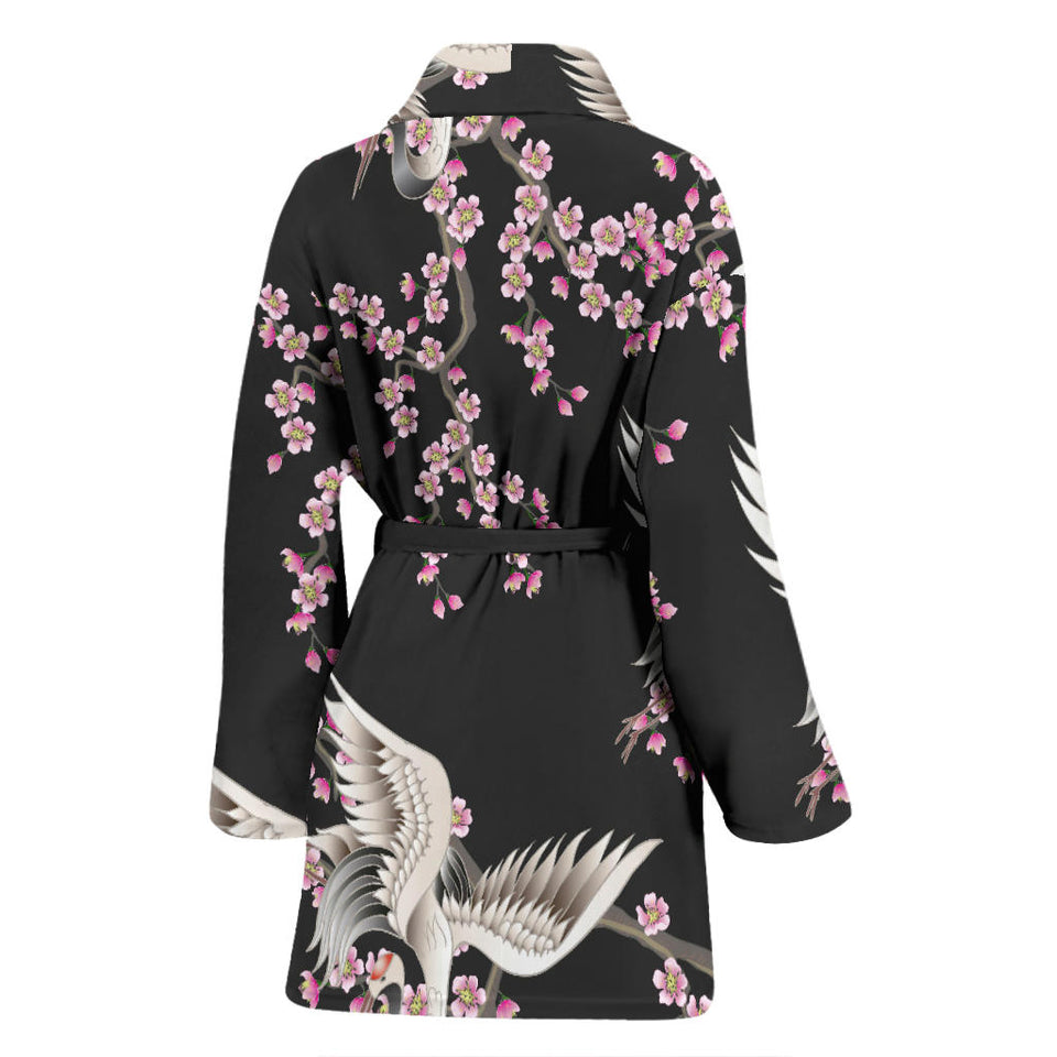 Japanese Crane Pink Sakura Pattern Women'S Bathrobe