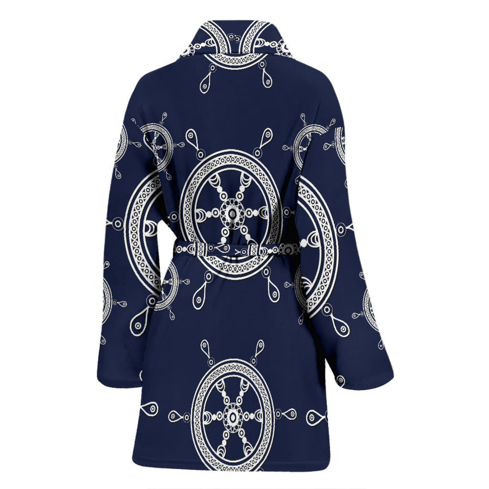 Nautical Steering Wheel Design Pattern Women'S Bathrobe