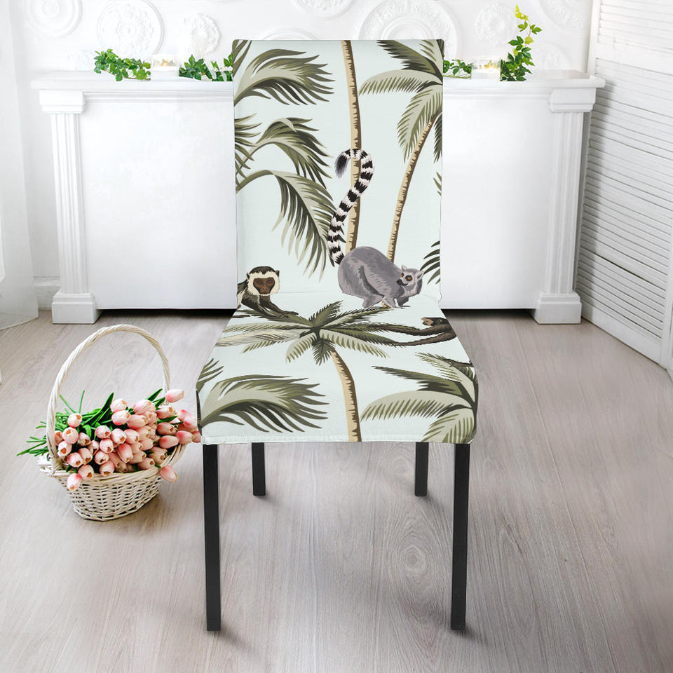 Monkey Sloth Lemur Palm Trees Pattern Dining Chair Slipcover