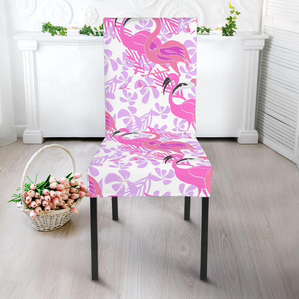 Pink Flamingo Flower Pattern Dining Chair Slipcover