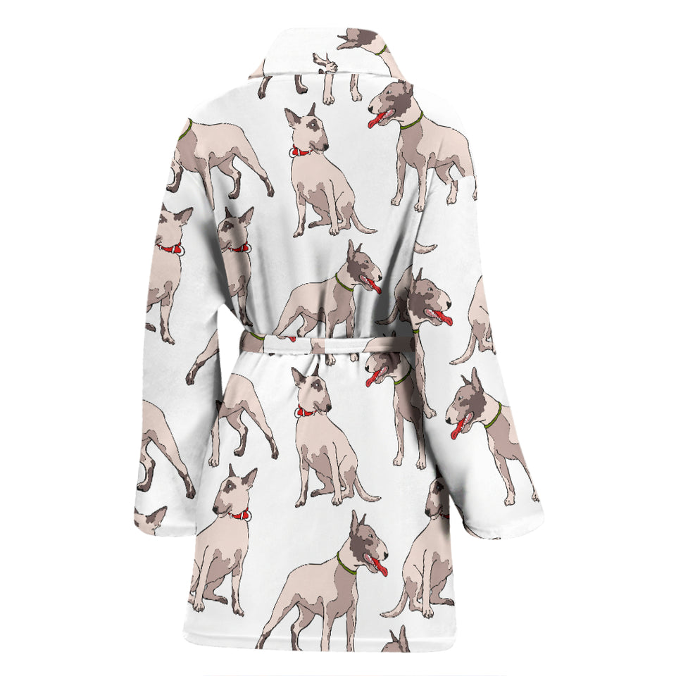 Bull Terrier Pattern Print Design 04 Women's Bathrobe