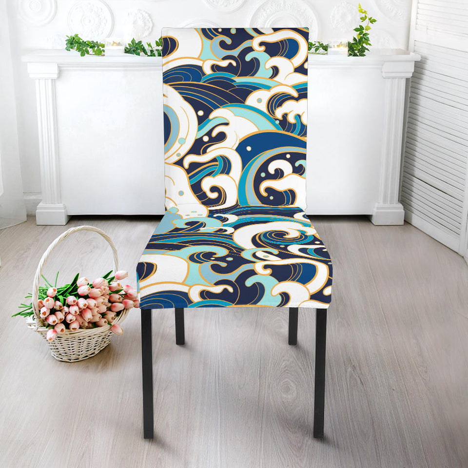 Japanese Wave Pattern Dining Chair Slipcover