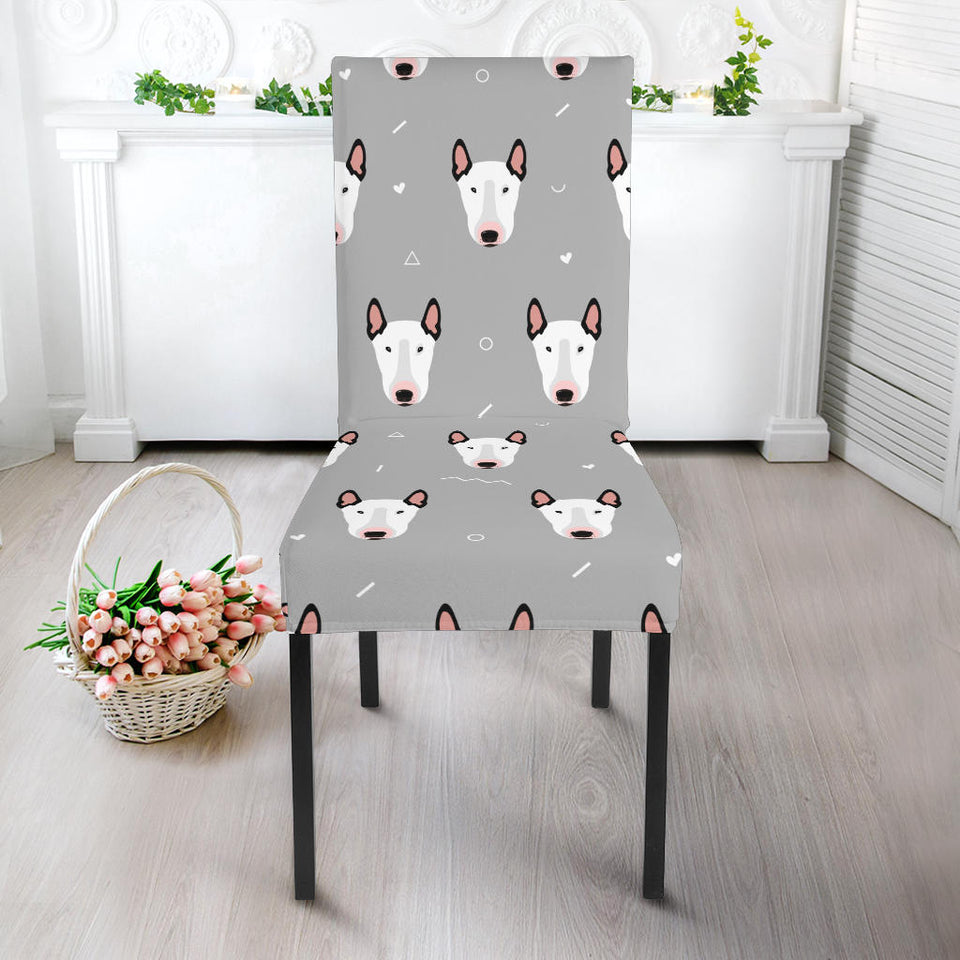 Bull Terrier Pattern Print Design 05 Dining Chair Slipcover