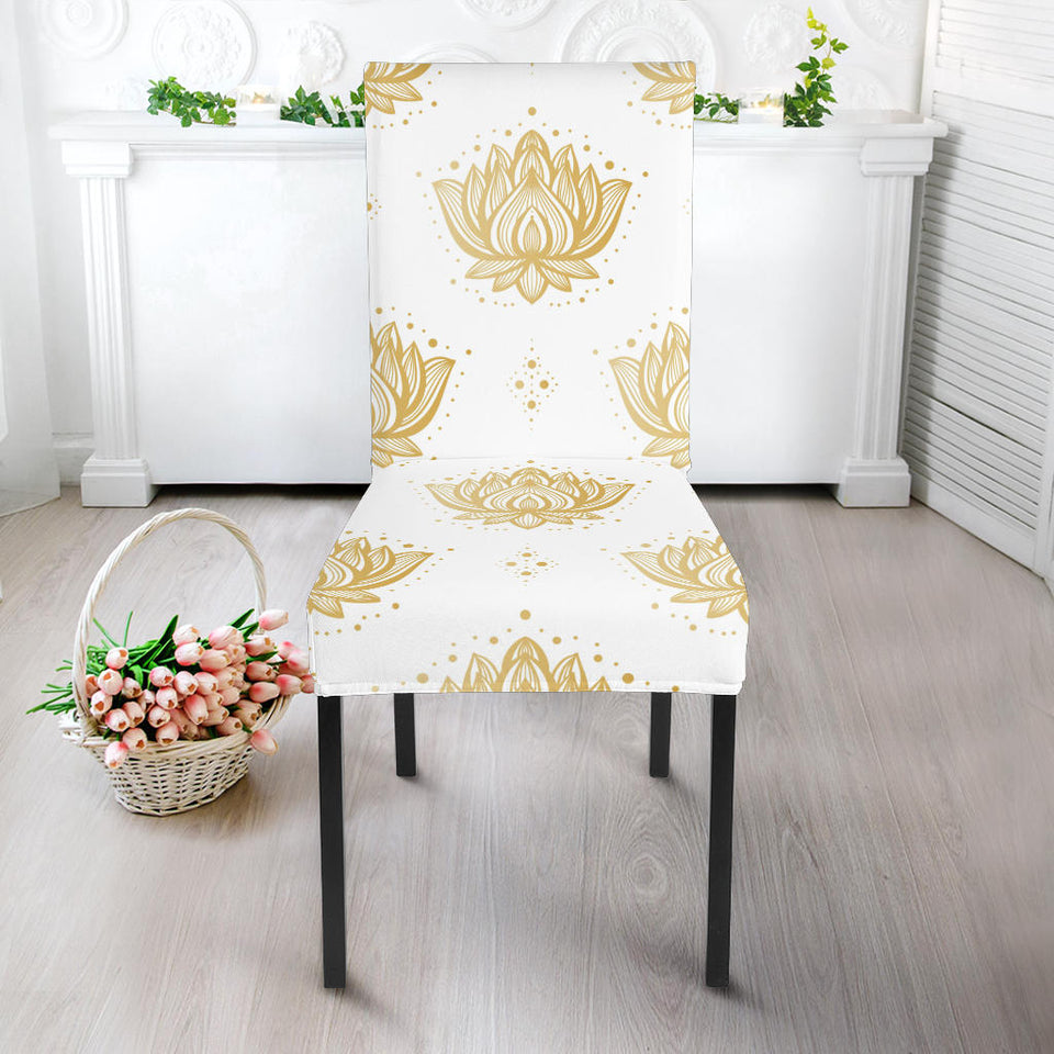 Gold Ornamental Lotue Waterlily Symbol Pattern Dining Chair Slipcover
