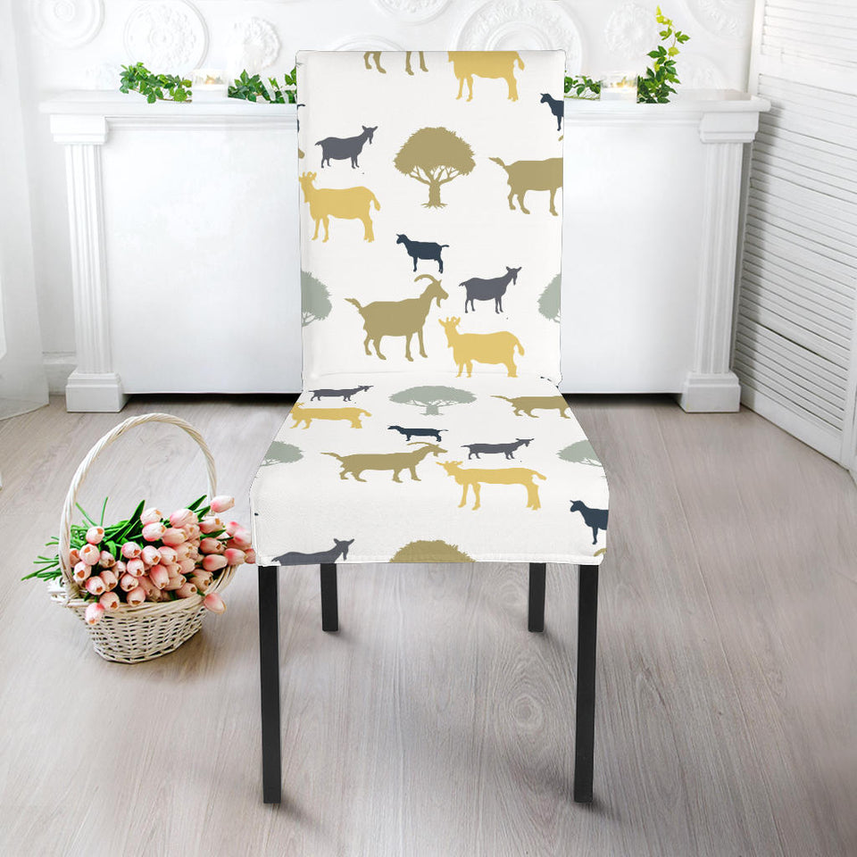 Silhouettes Of Goat And Tree Pattern Dining Chair Slipcover