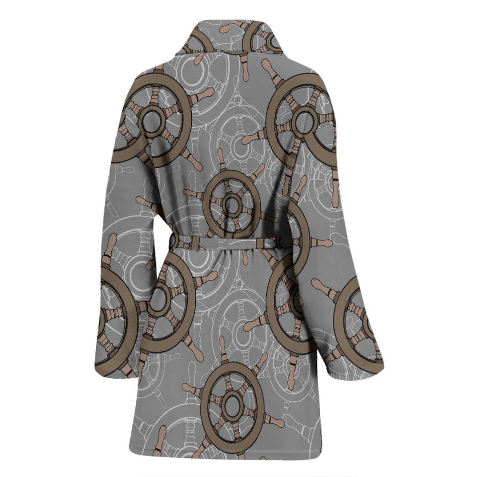 Nautical Wood Steering Wheel Pattern Women'S Bathrobe