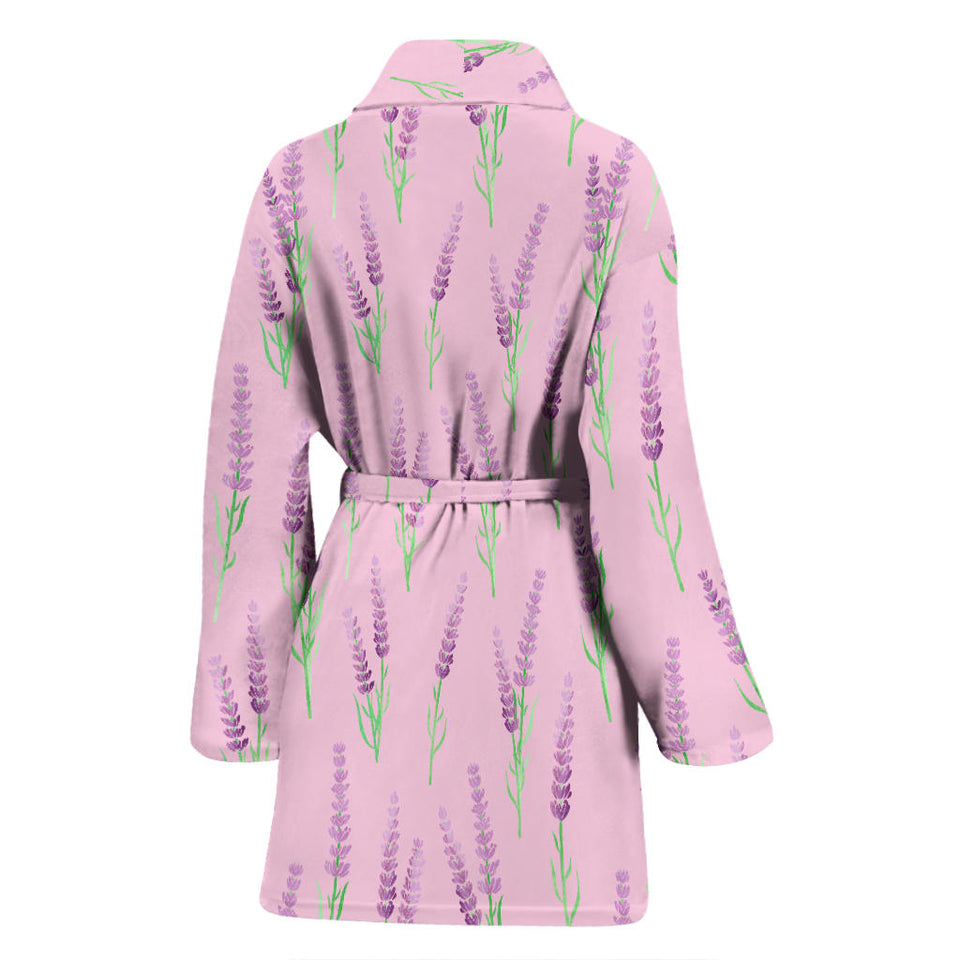 Lavender Pattern Pink Background Women'S Bathrobe