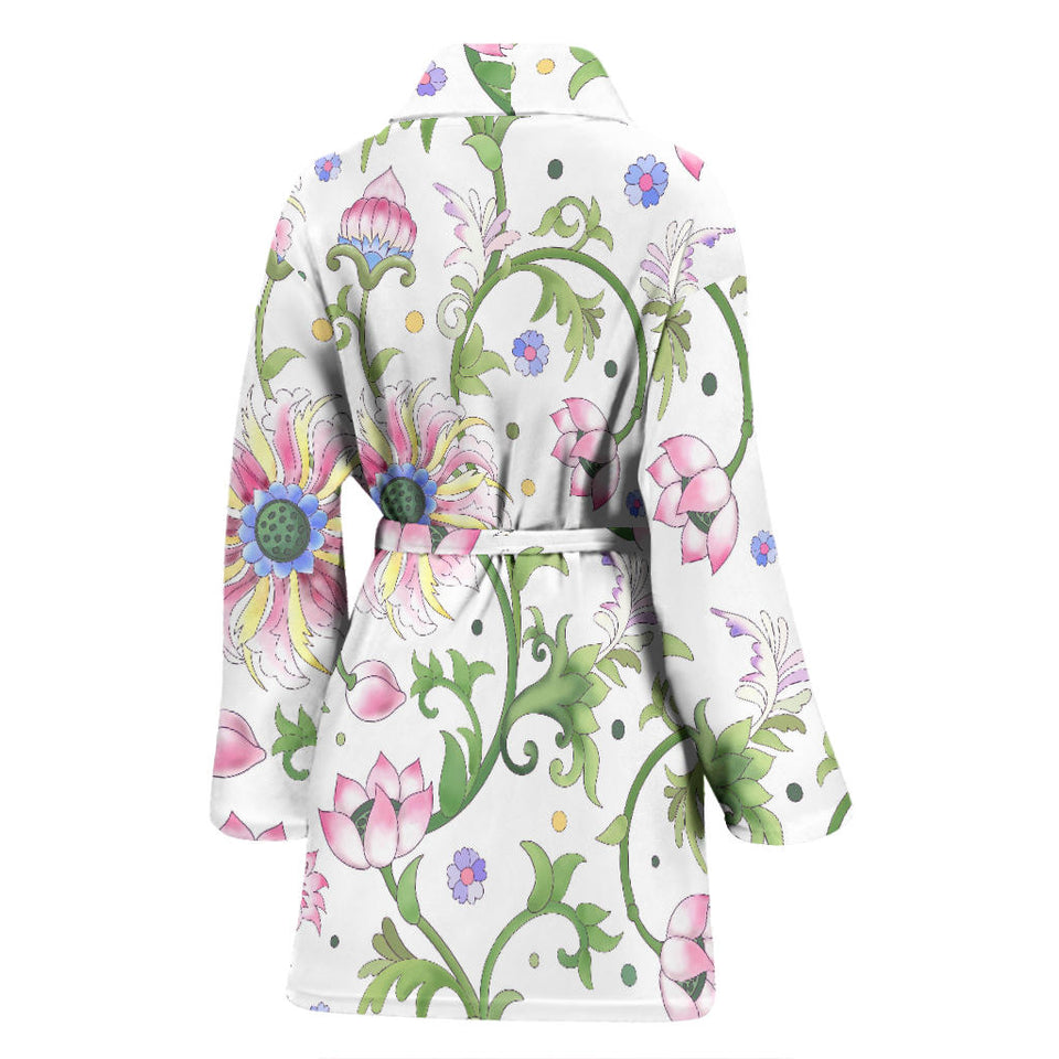 Beautiful Pink Lotus Waterlily Leaves Pattern Women'S Bathrobe