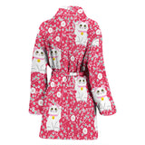 Maneki Neko Lucky Cat Sakura Pink Background Women'S Bathrobe