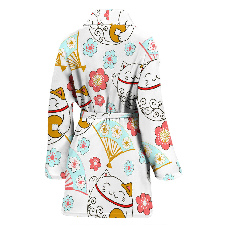 Maneki Neko Lucky Cat Fan Sakura Women'S Bathrobe