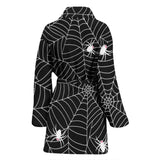 Spider Web Design Pattern Black Background White Cobweb Women'S Bathrobe