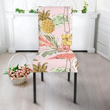 Pink Flamingo Birds Pineapples Hibiscus Flower Pattern Dining Chair Slipcover