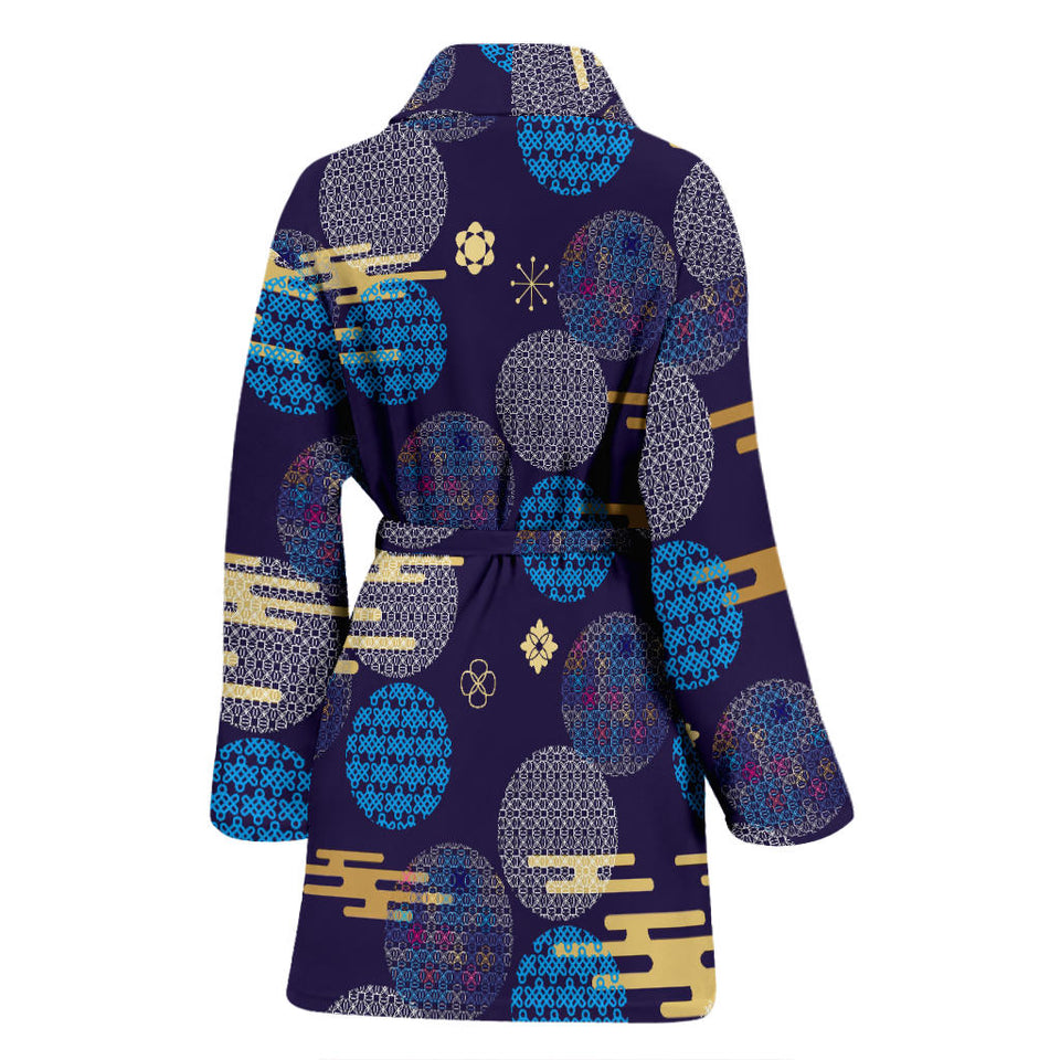 Blue Japanese Pattern Cloud Wave Flower Women'S Bathrobe