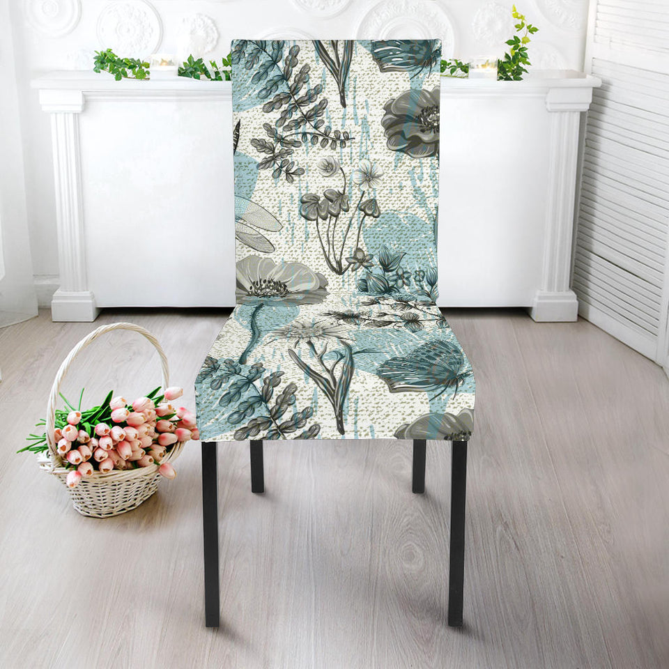 Dragonfly Butterfly Plants Insect Flower Vintage Style Pattern Dining Chair Slipcover