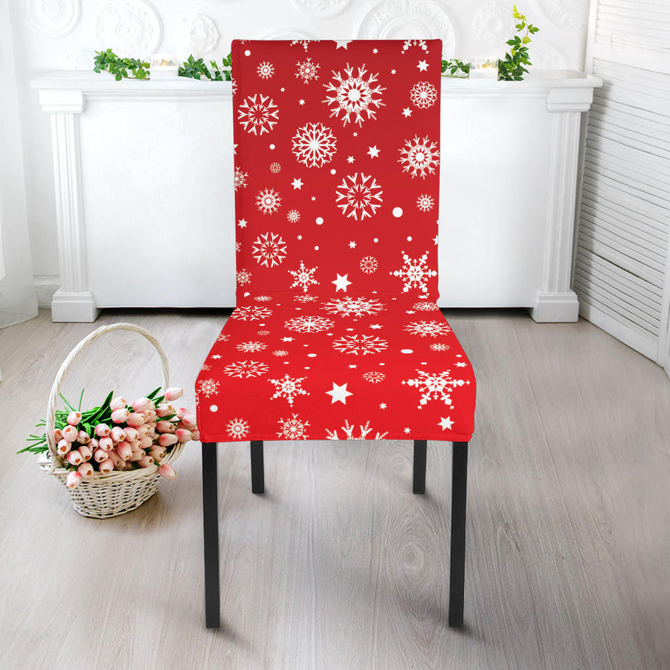 Snowflake Pattern Red Background Dining Chair Slipcover