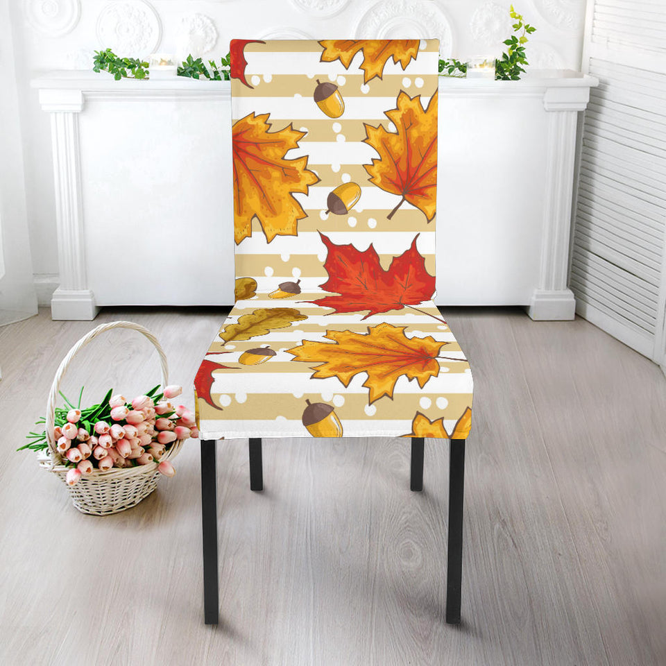 Maple Leaf Oak Leaf Acorns Beige Striped Background Dining Chair Slipcover