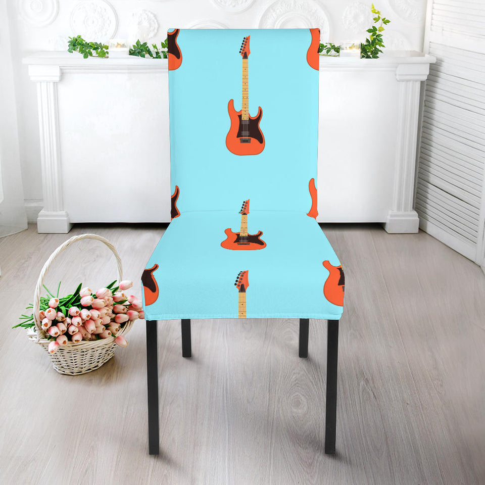Electric Guitar Pattern Light Blue Background Dining Chair Slipcover